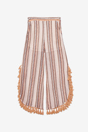 FRINGED STRIPED KNIT TROUSERS - ECRU