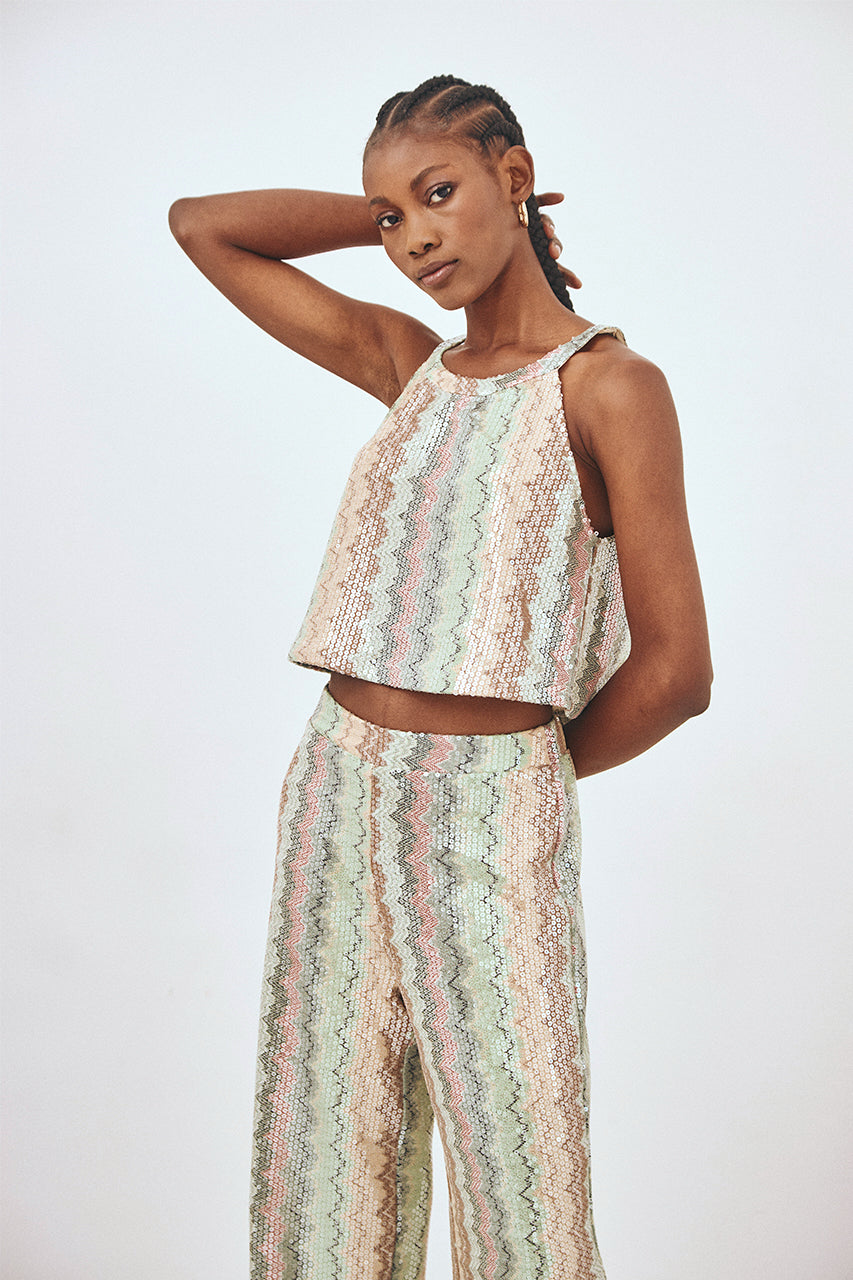 TOP HALTER LENTEJUELAS - TURQUESA