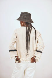 FRINGED LONG-SLEEVE KIMONO - ECRU