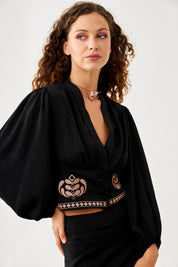 BLUSA BORDADOS CINTURA - BLACK