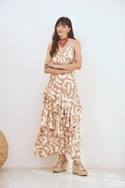 VESTIDO LARGO TIRANTES VOLANTES - CRUDO