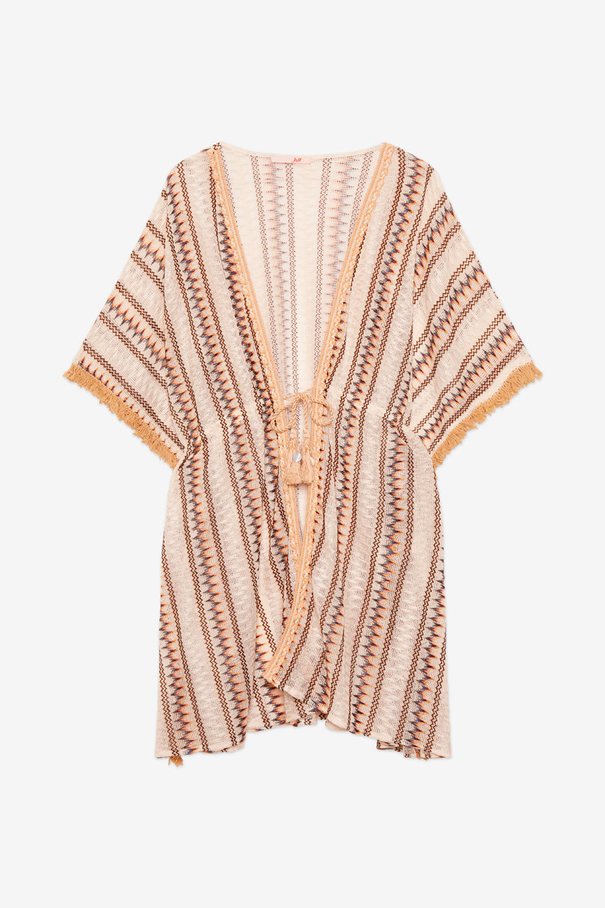 KIMONO PUNTO FLECOS RAYAS - CRUDO