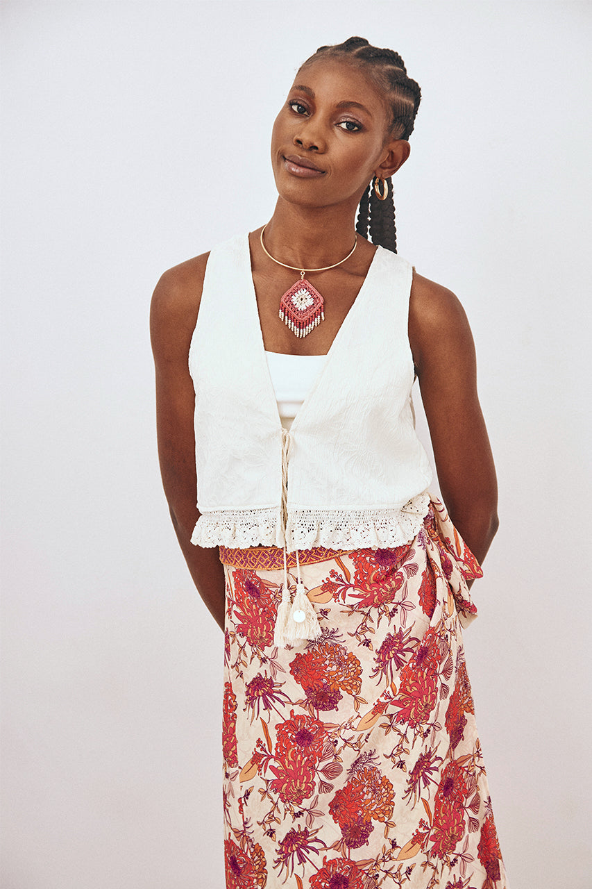 KNOTTED JACQUARD LACE VEST - WHITE