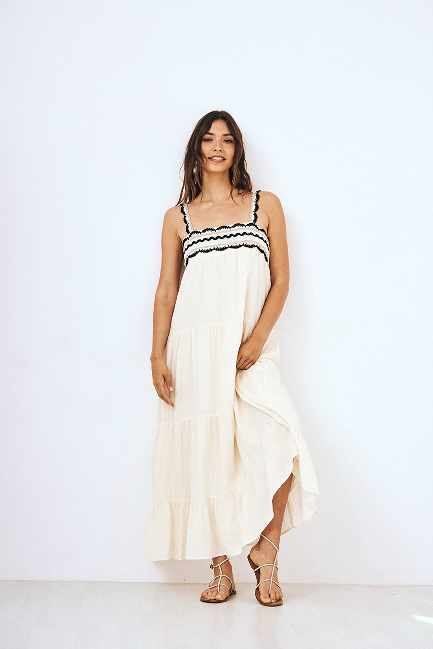 LONG STRAPPY LACE DRESS - ECRU
