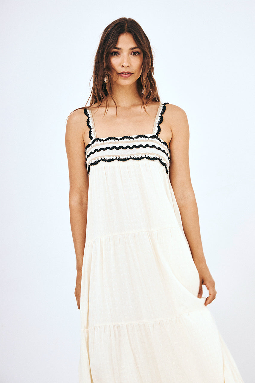 LONG STRAPPY LACE DRESS - ECRU