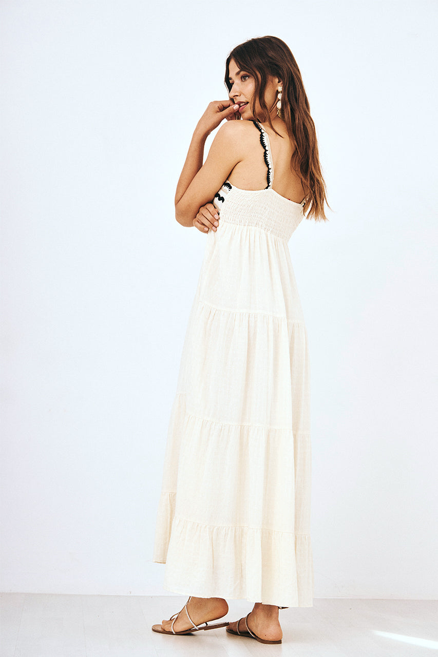 LONG STRAPPY LACE DRESS - ECRU