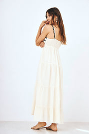 LONG STRAPPY LACE DRESS - ECRU