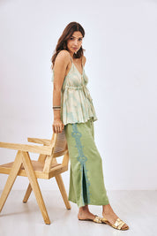EMBROIDERED FLOWY STRAIGHT TROUSERS - GREEN