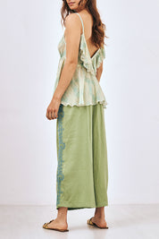 EMBROIDERED FLOWY STRAIGHT TROUSERS - GREEN