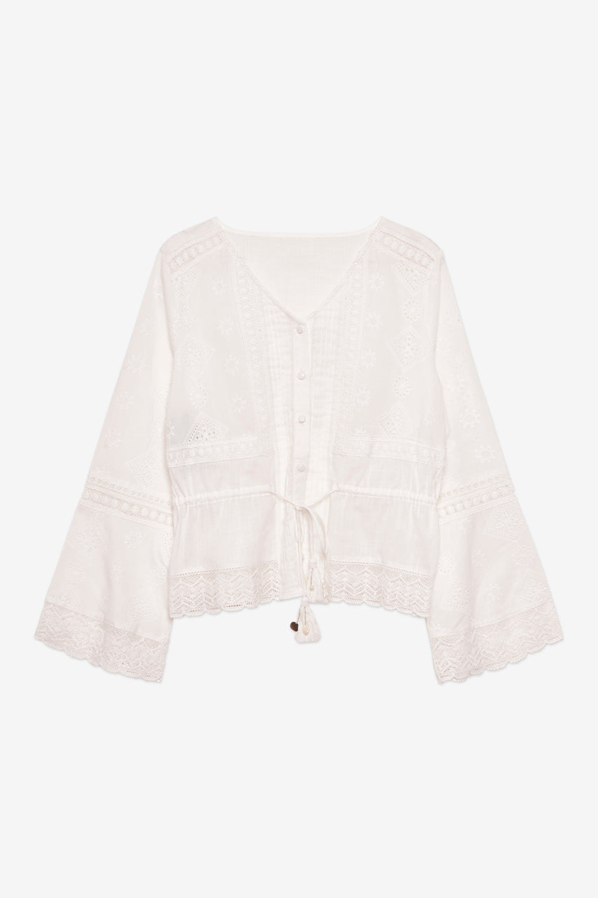 BLUSA MANGA LARGA BLONDAS - BLANCO