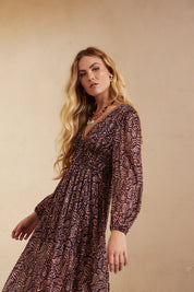 Long-sleeved printed long dress - Grape