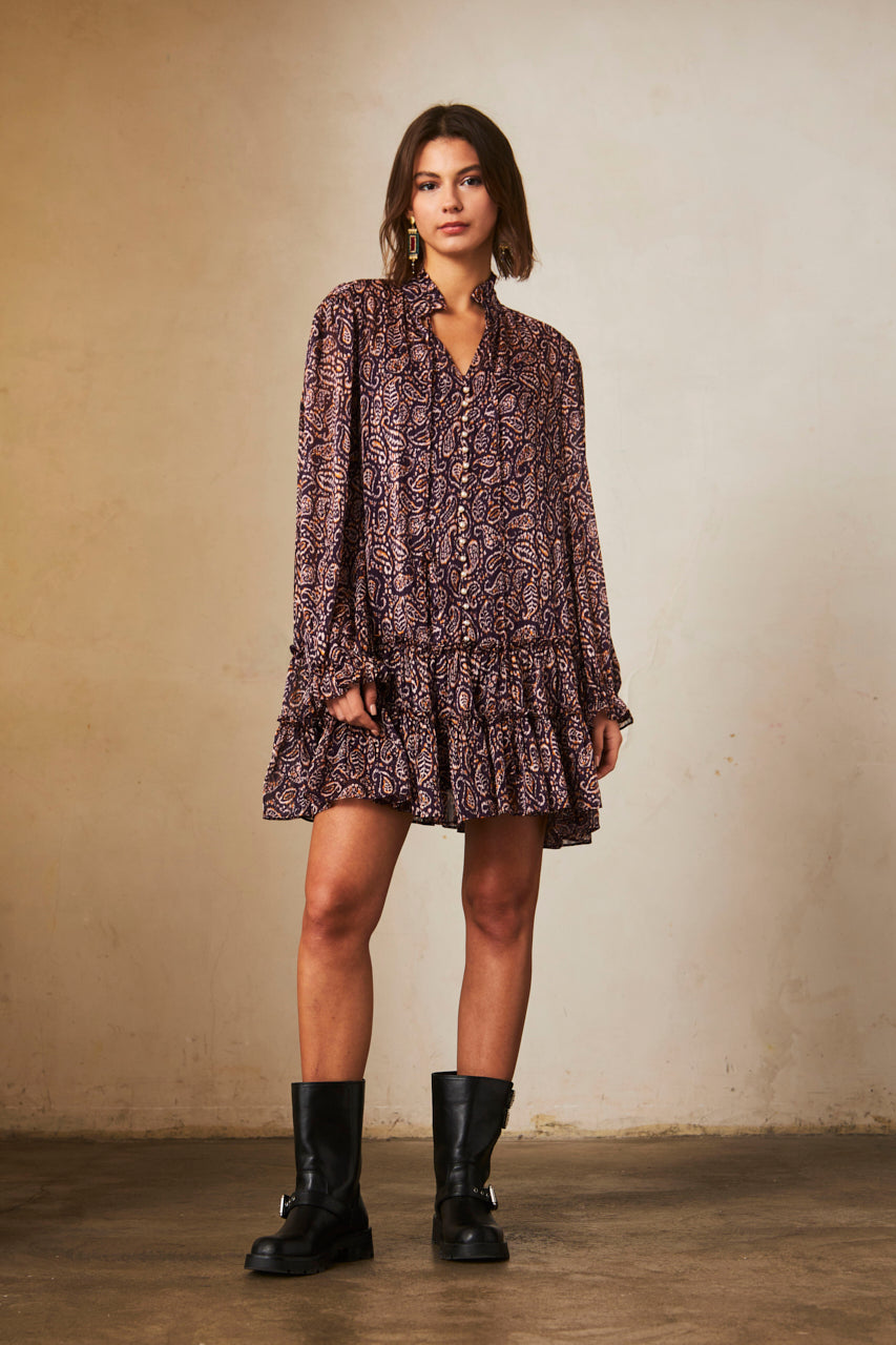 VESTIDO CORTO OVERSIZE MANGA LARGA ESTAMPADO - GRAPE