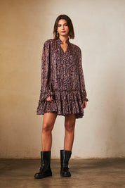 VESTIDO CORTO OVERSIZE MANGA LARGA ESTAMPADO - GRAPE