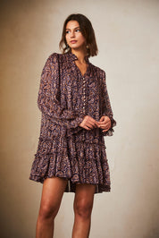 VESTIDO CORTO OVERSIZE MANGA LARGA ESTAMPADO - GRAPE