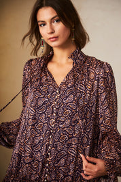 VESTIDO CORTO OVERSIZE MANGA LARGA ESTAMPADO - GRAPE