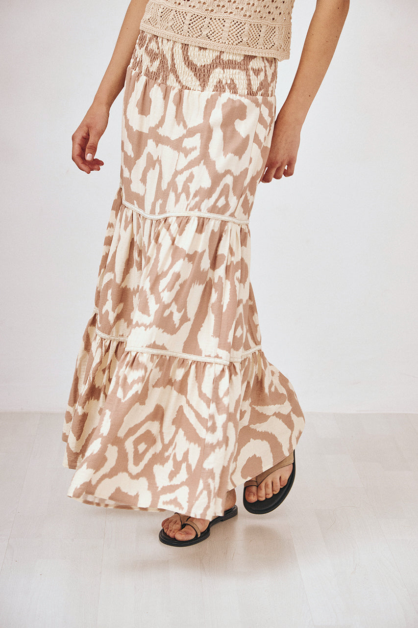 FALDA LARGA ESTAMPADA - CAMEL