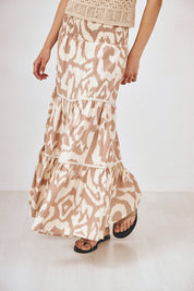 FALDA LARGA ESTAMPADA - CAMEL