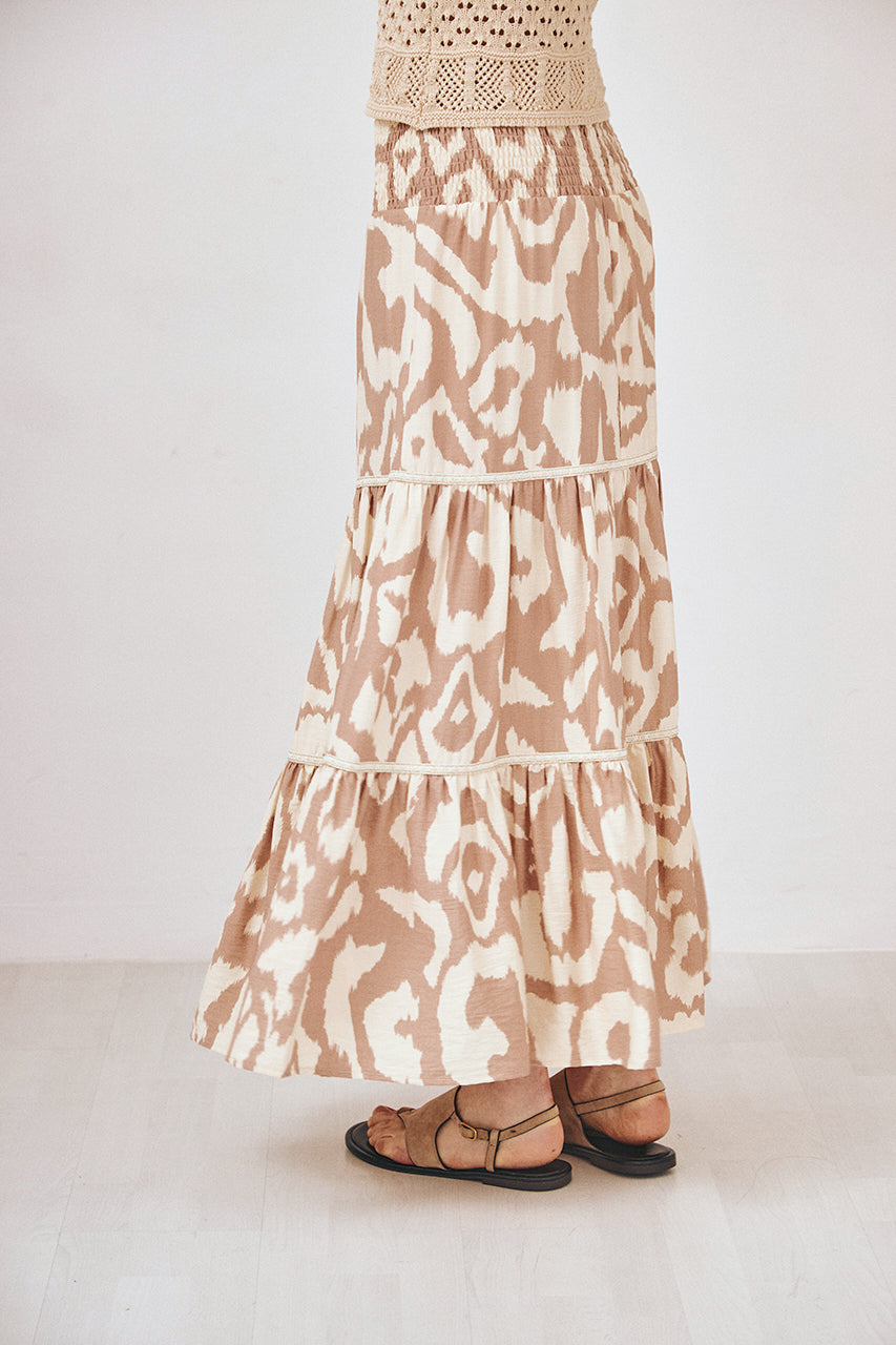 FALDA LARGA ESTAMPADA - CAMEL