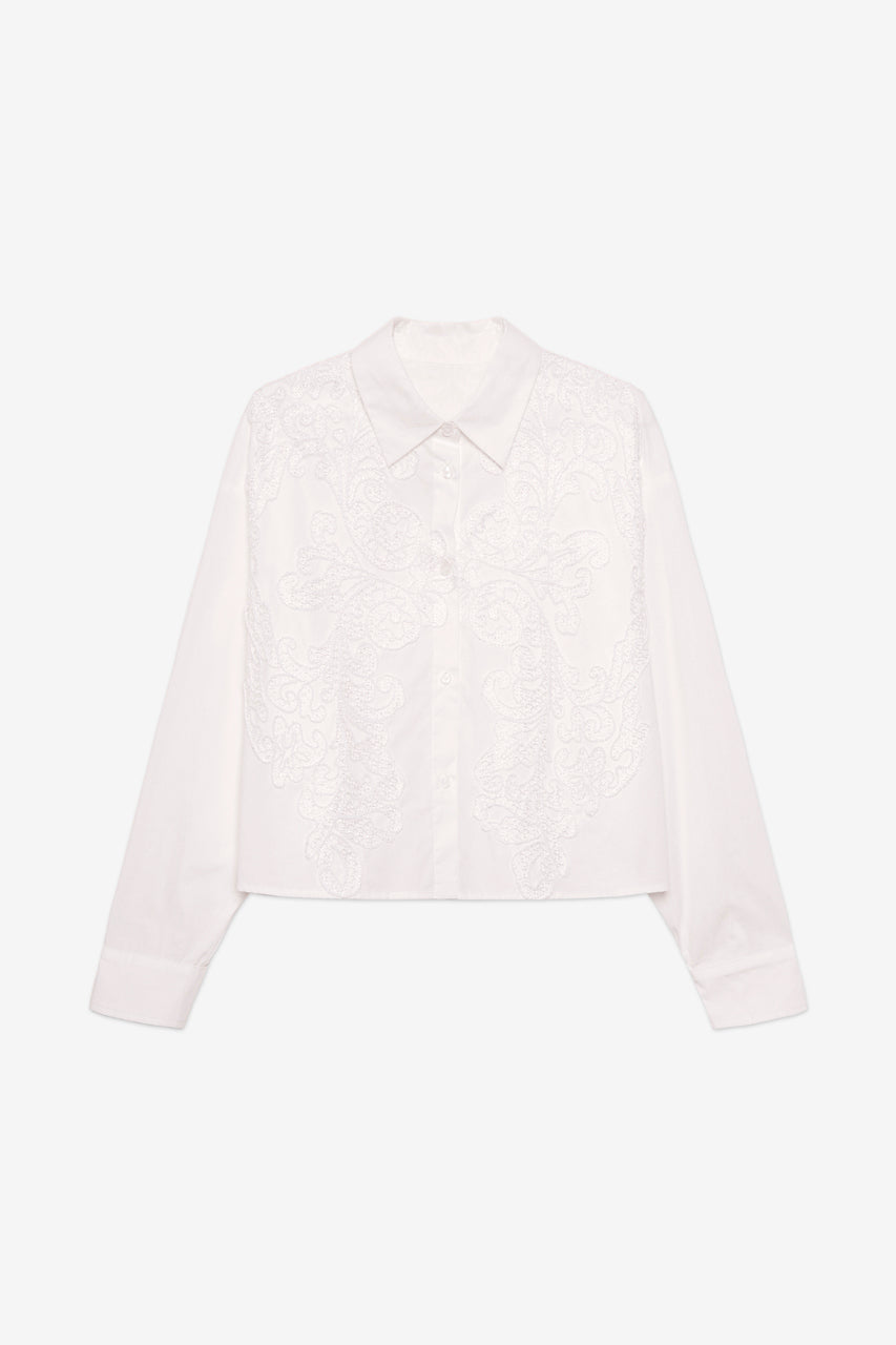 BLUSA MANGA LARGA APLIQUE - BLANCO