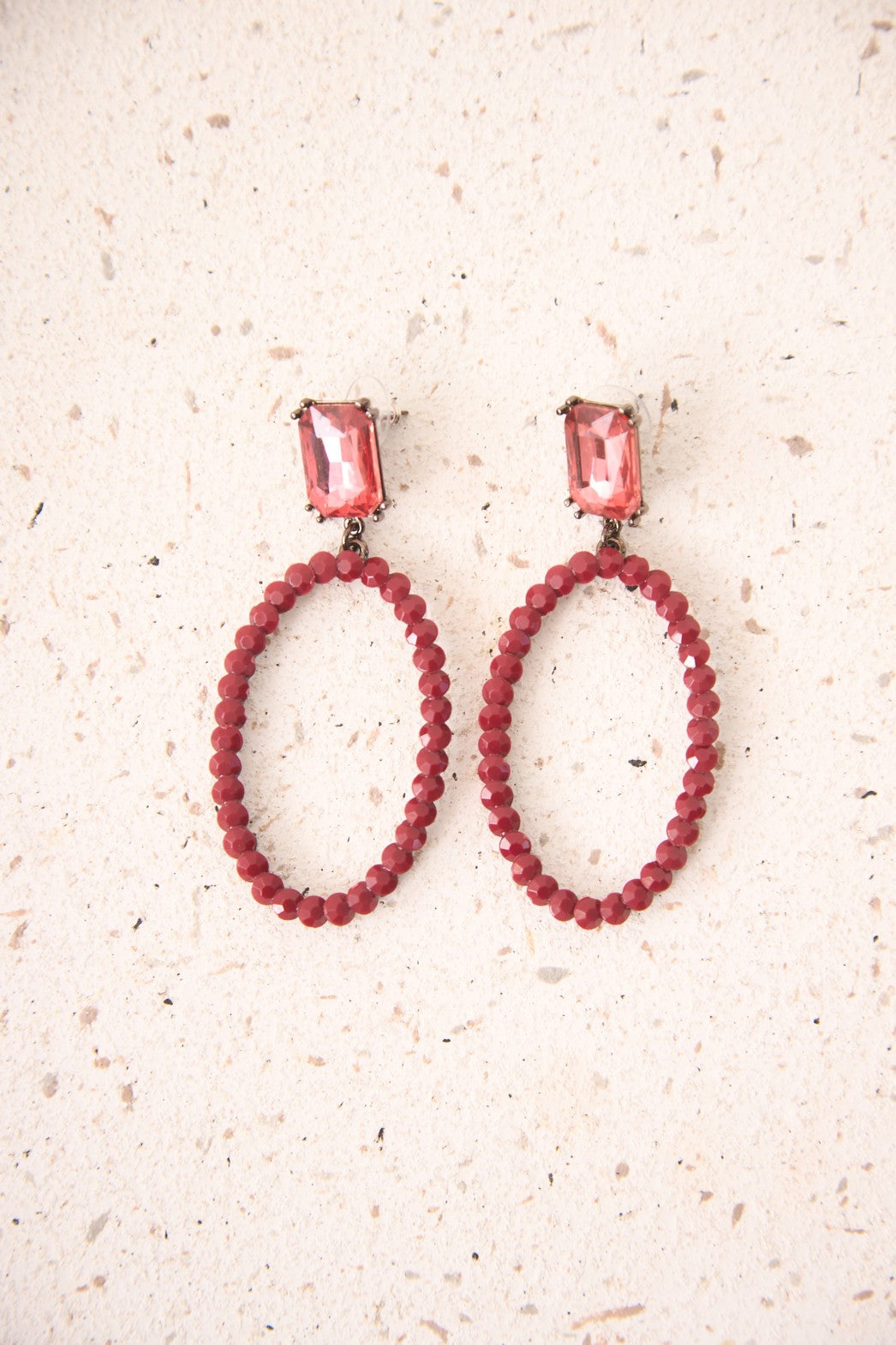 PENDIENTES PIEDRA ARO  - BURGUNDY