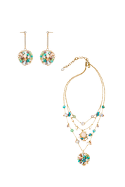 SET COLLAR Y PENDIENTES CORAZÓN PIEDRAS MULTICOLOR - AZUL