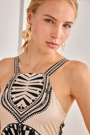 HEXAGON EARRINGS WITH FANTASY PEARLS - GOLD