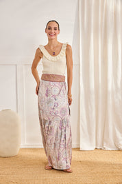 SILKY FLORAL PAREO SKIRT - PINK