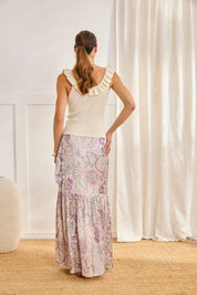 SILKY FLORAL PAREO SKIRT - PINK