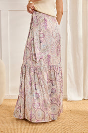 SILKY FLORAL PAREO SKIRT - PINK