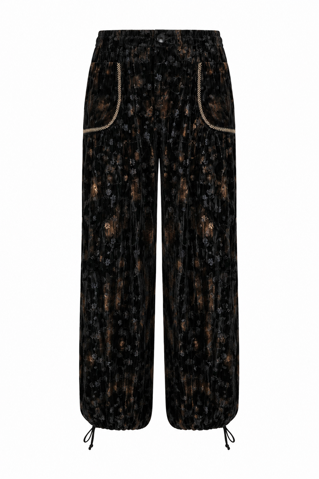 PRINTED VELVET JOGGER PANTS - BLACK - BLACK
