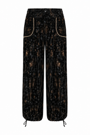 PRINTED VELVET JOGGER PANTS - BLACK - BLACK
