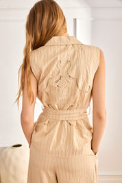 PINSTRIPE VEST WITH BOW - CAMEL