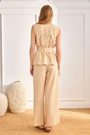 PINSTRIPE VEST WITH BOW - CAMEL