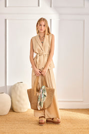 PINSTRIPE VEST WITH BOW - CAMEL