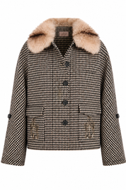 CHAQUETA JACQUARD ADAMADO CUELLO PELO - NEGRO
