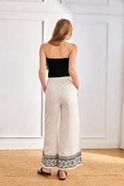 PANTALÓN LINO BORDADO CONTRASTE - CRUDO