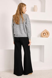 FLARED KNIT TROUSERS WITH POCKETS - BLACK