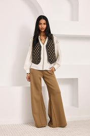 FLARED KNIT TROUSERS WITH POCKETS - CAMEL