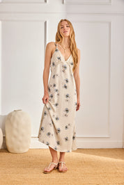 VESTIDO LENCERO FLORES - AZUL