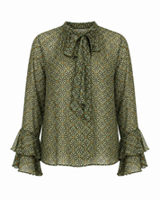 BLUSA ESTAMPADO RETRO VOLANTES Y LAZADA - VERDE
