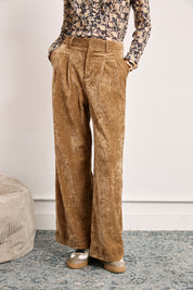 PANTALÓN SASTRE TERCIOPELO BORDADOS - CAMEL