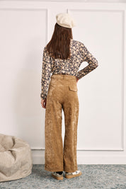 PANTALÓN SASTRE TERCIOPELO BORDADOS - CAMEL