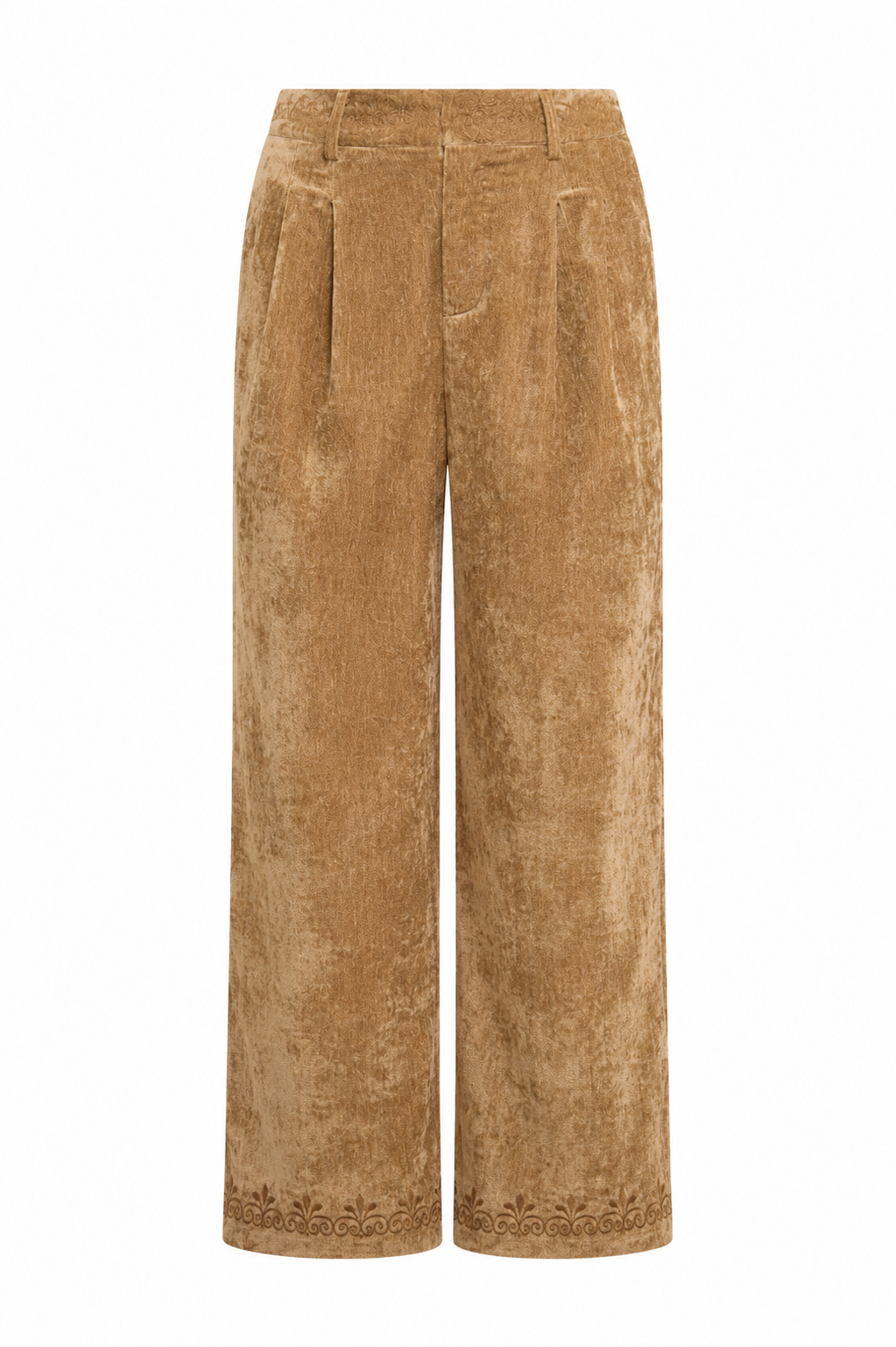 PANTALÓN SASTRE TERCIOPELO BORDADOS - CAMEL