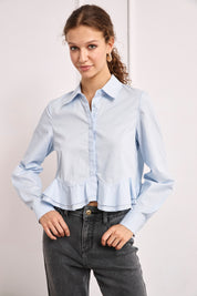 BLUSA CAMISERA CORTA VOLANTE - AZUL