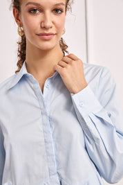 BLUSA CAMISERA CORTA VOLANTE - AZUL
