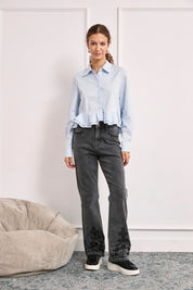 BLUSA CAMISERA CORTA VOLANTE - AZUL