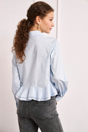 BLUSA CAMISERA CORTA VOLANTE - AZUL