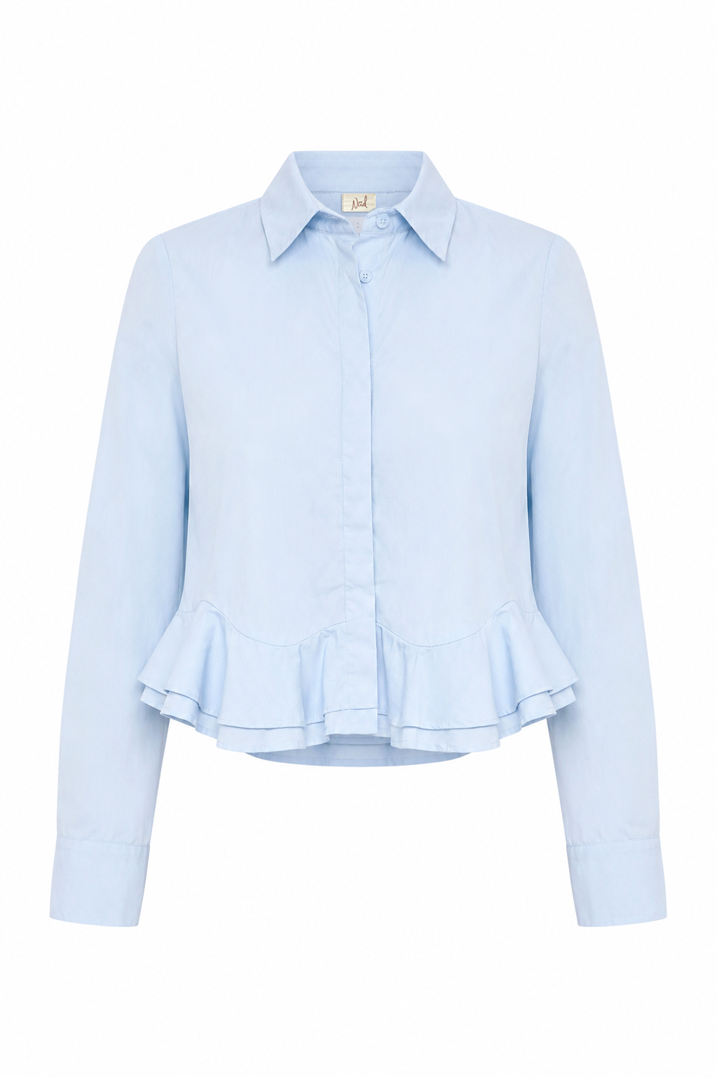 RUFFLED SHORT SHIRT BLOUSE - BLUE - BLUE