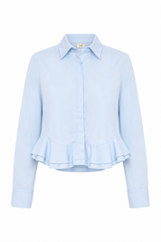 RUFFLED SHORT SHIRT BLOUSE - BLUE - BLUE