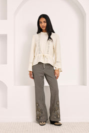 PANTALÓN WIDE LEG JACQUARD ADAMADO - NEGRO